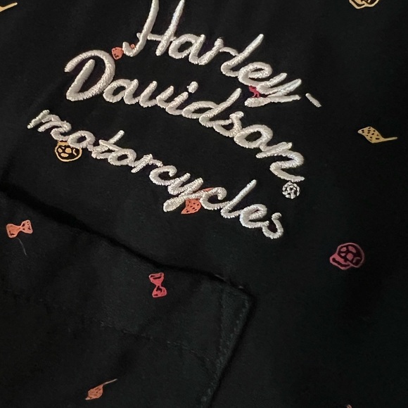 Harley Davidson Micro Skull Print Embroidered Logo Button Down Shirt size Small - Picture 7 of 12